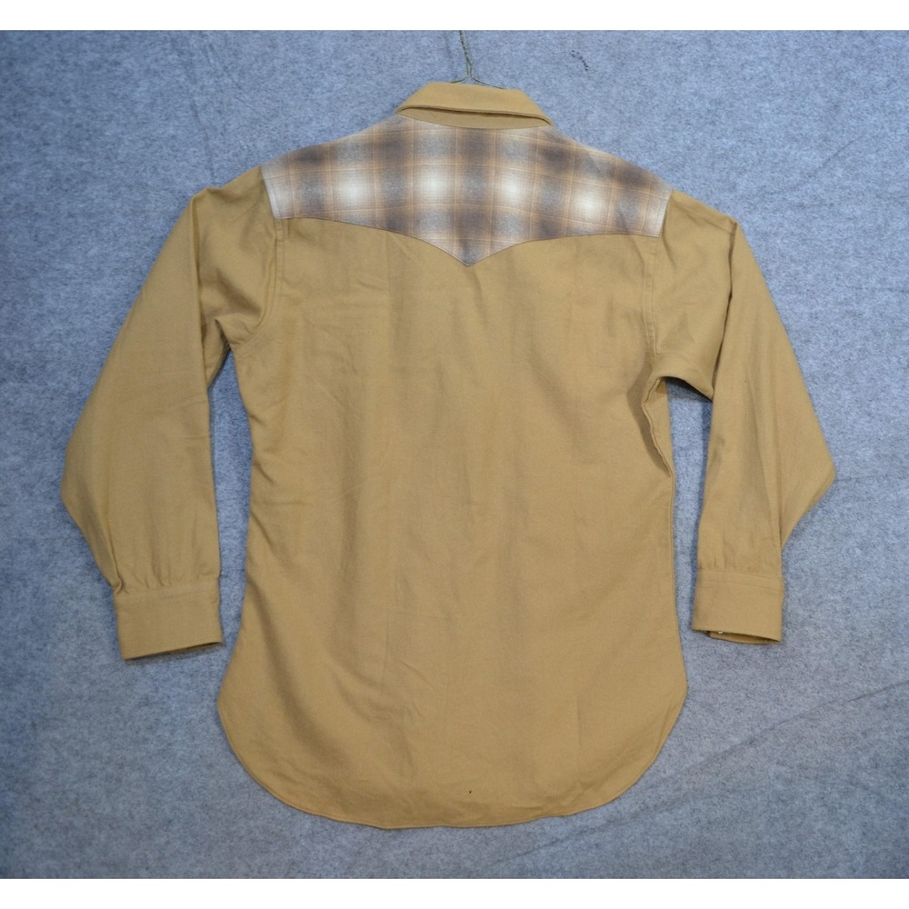 Vintage Pendleton Shirt Mens M Brown Plaid Wool Flannel Snap Western Lined - Picture 9 of 16